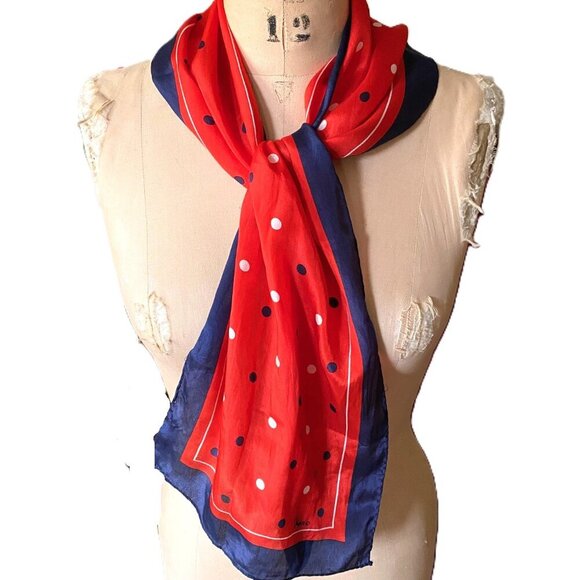 Vintage Vera Neuman polka dots silk hand rolled  hem scarf - Picture 2 of 13